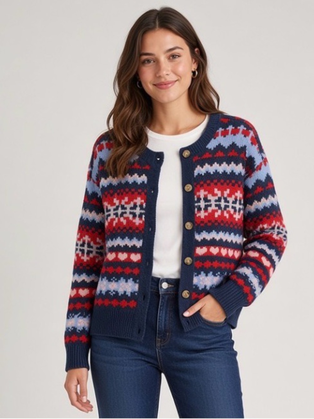Lucky Brand Fair Isle / Nordic Button-Front Cardigan Sweater